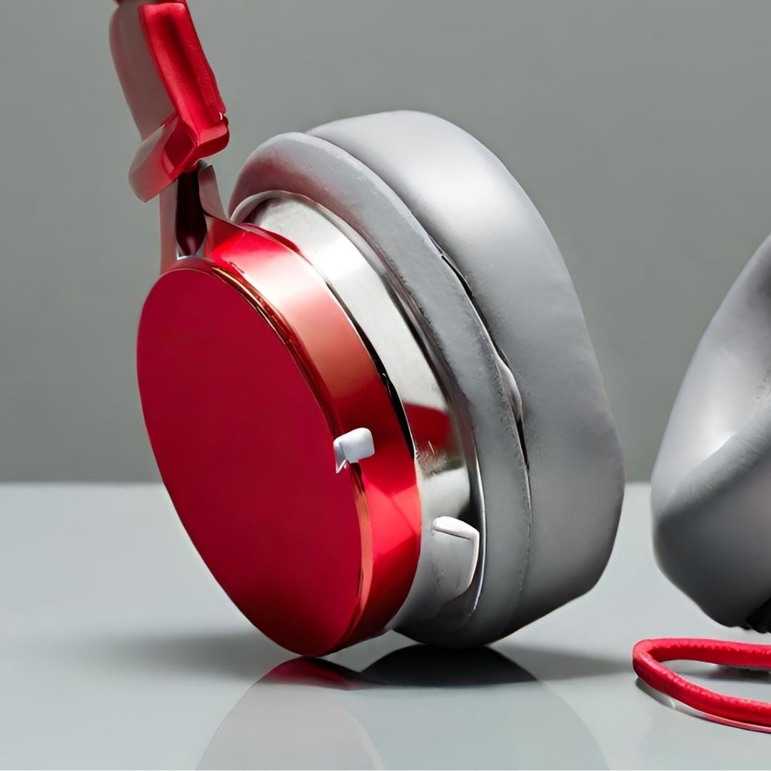 Stylish Red & Silver Over-Ear Headphones, view 3