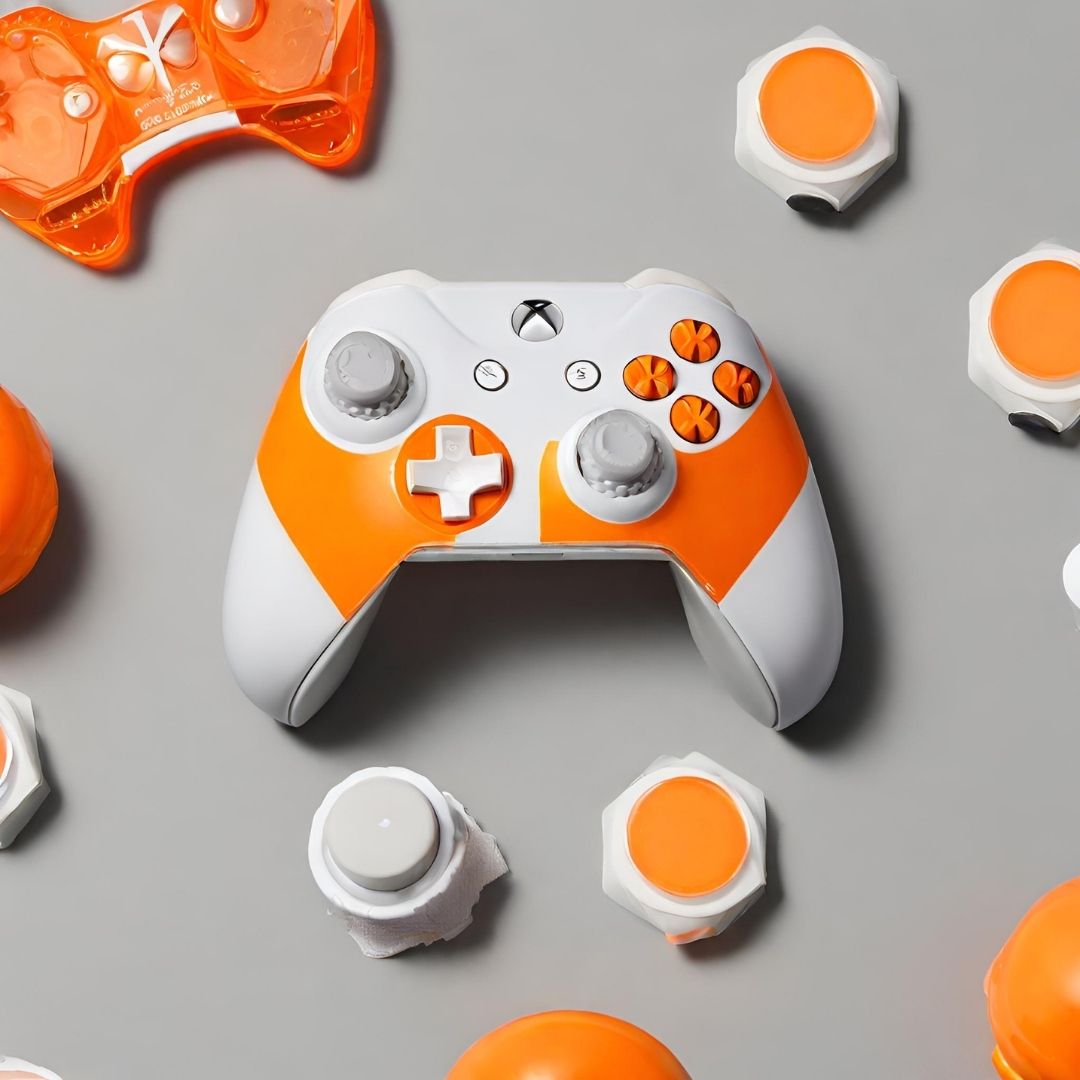 Sleek White & Orange Wireless Gaming Controller, view 2